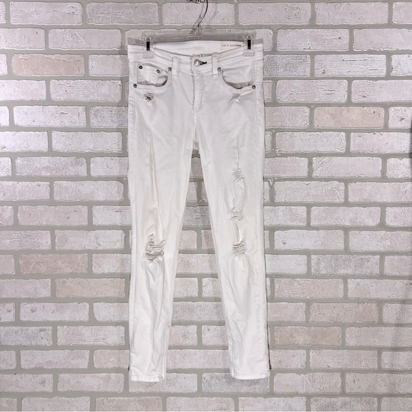 Rag & bone Zipper Capri Skinny Jeans in Bright White Shredded Size 26 - Picture 4 of 11